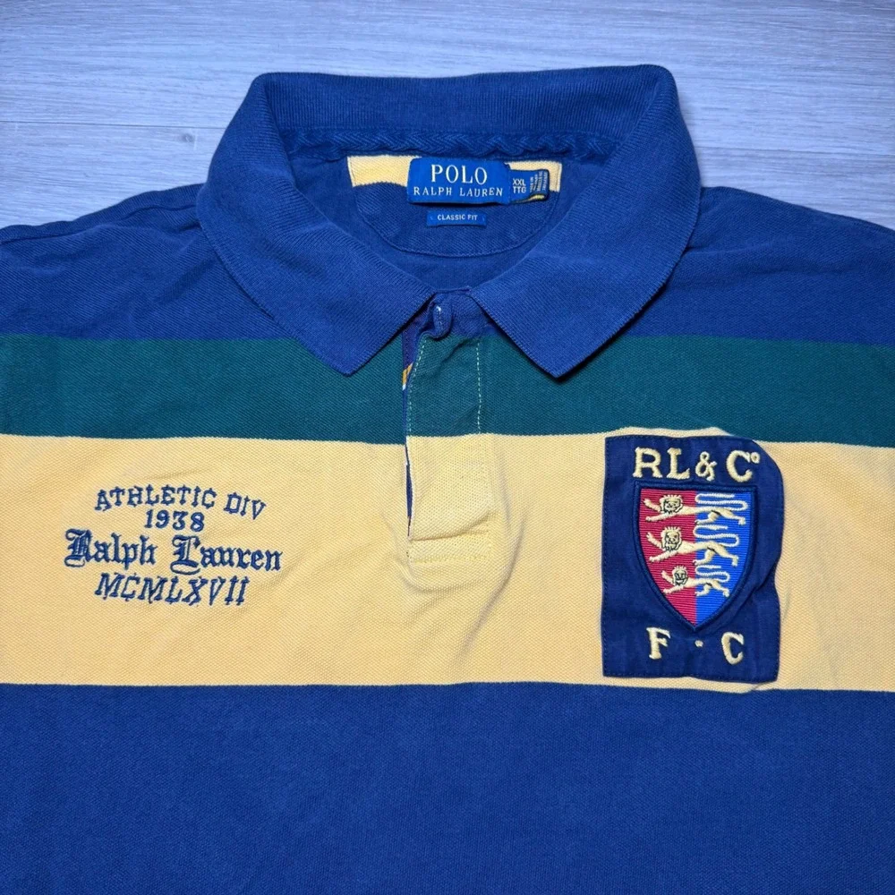 Polo Ralph Lauren Striped Lions Crest Shirt Athletic Division Multicolor SZ  2XL